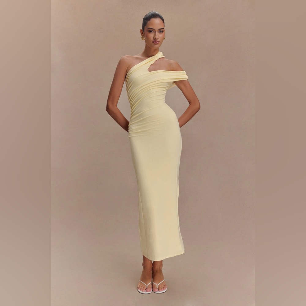 Meshki Anastasia Dress One Shoulder Modal Midi Dress - Pale Lemon XS NWT